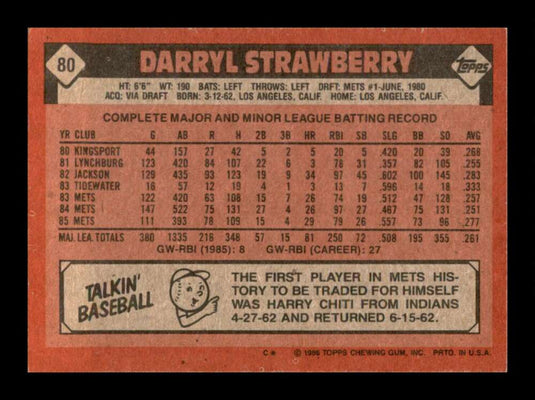 1986 Topps Darryl Strawberry 