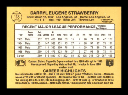 1987 Donruss Darryl Strawberry 