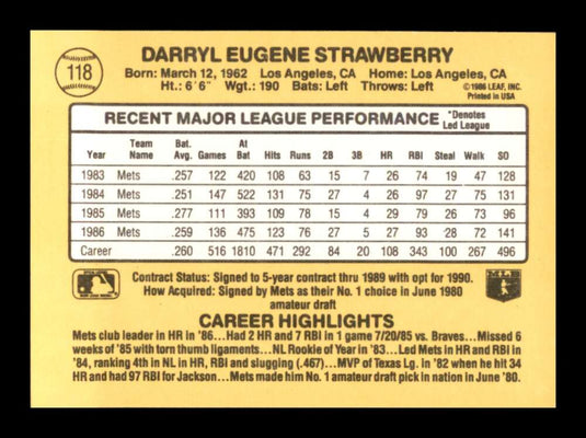 1987 Donruss Darryl Strawberry