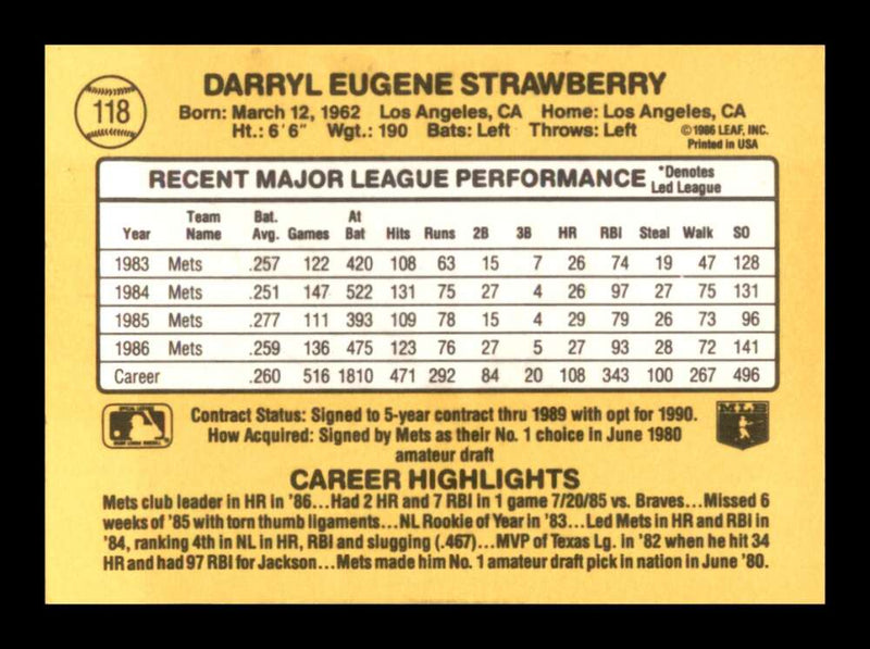 Load image into Gallery viewer, 1987 Donruss Darryl Strawberry #118 New York Mets Image 2
