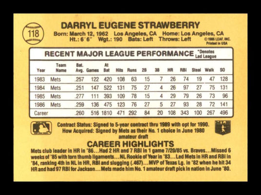 1987 Donruss Darryl Strawberry 