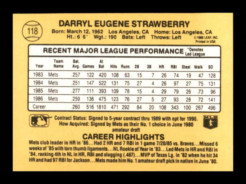 Load image into Gallery viewer, 1987 Donruss Darryl Strawberry #118 New York Mets Image 2
