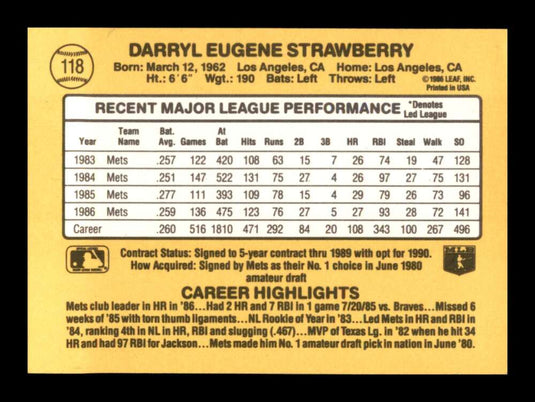 1987 Donruss Darryl Strawberry