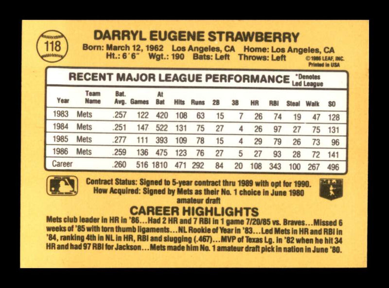 Load image into Gallery viewer, 1987 Donruss Darryl Strawberry #118 New York Mets Image 2
