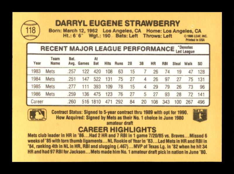 Load image into Gallery viewer, 1987 Donruss Darryl Strawberry #118 New York Mets Image 2
