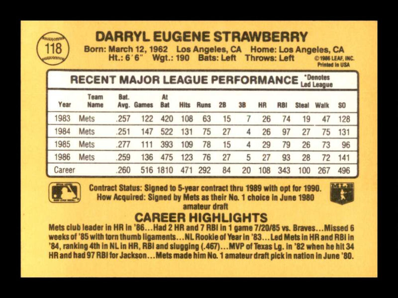 Load image into Gallery viewer, 1987 Donruss Darryl Strawberry #118 New York Mets Image 2
