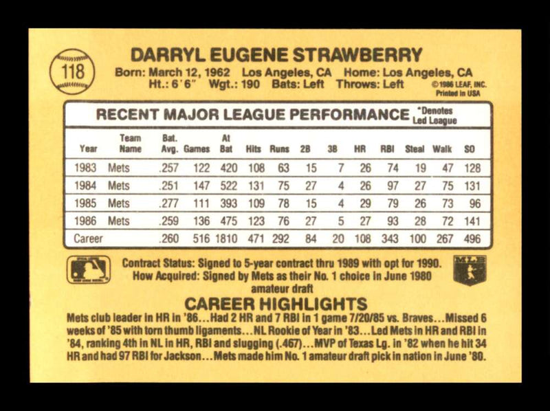 Load image into Gallery viewer, 1987 Donruss Darryl Strawberry #118 New York Mets Image 2
