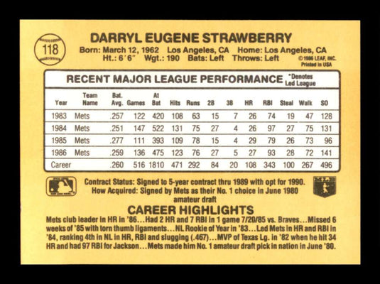 1987 Donruss Darryl Strawberry