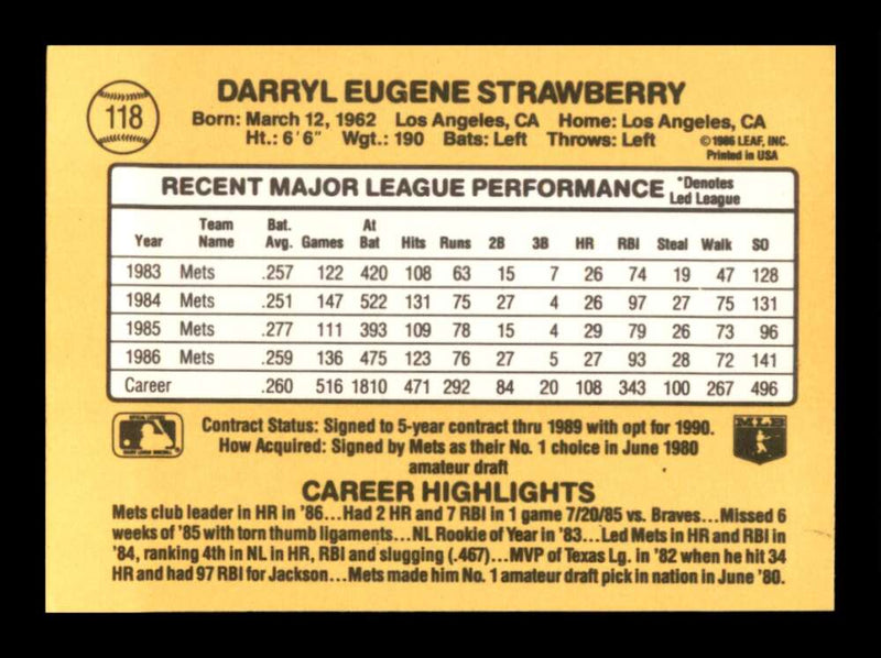 Load image into Gallery viewer, 1987 Donruss Darryl Strawberry #118 New York Mets Image 2
