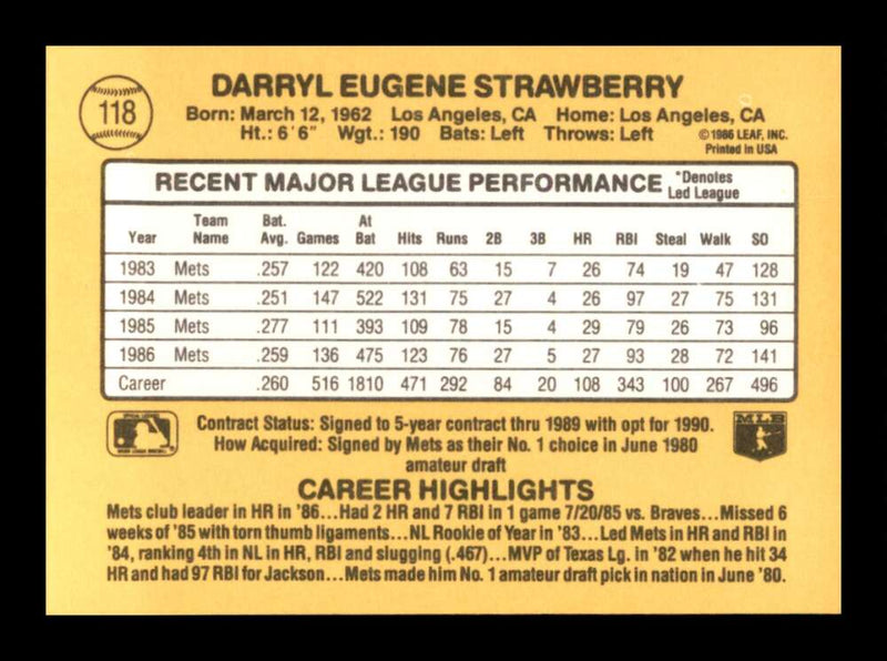 Load image into Gallery viewer, 1987 Donruss Darryl Strawberry #118 New York Mets Image 2
