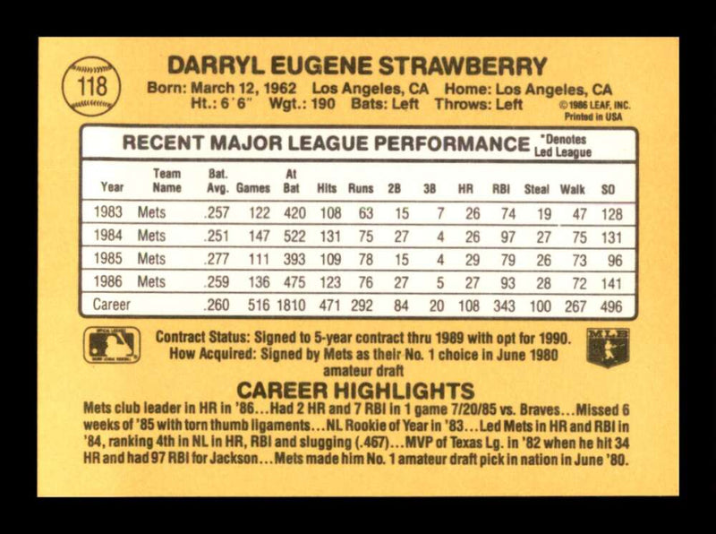 Load image into Gallery viewer, 1987 Donruss Darryl Strawberry #118 New York Mets Image 2
