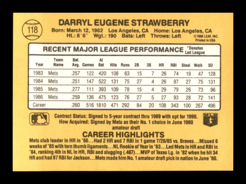 Load image into Gallery viewer, 1987 Donruss Darryl Strawberry #118 New York Mets Image 2
