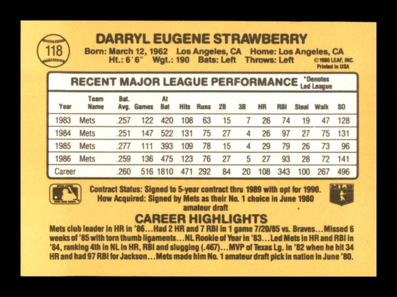 Load image into Gallery viewer, 1987 Donruss Darryl Strawberry #118 New York Mets Image 2
