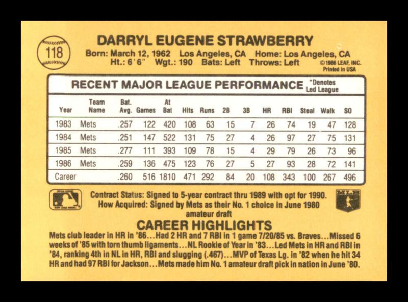 Load image into Gallery viewer, 1987 Donruss Darryl Strawberry #118 New York Mets Image 2
