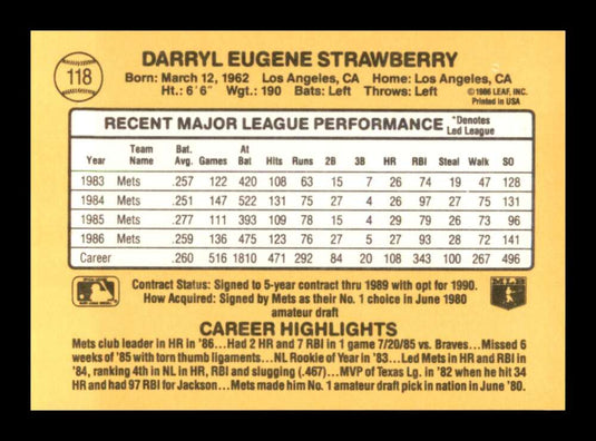 1987 Donruss Darryl Strawberry