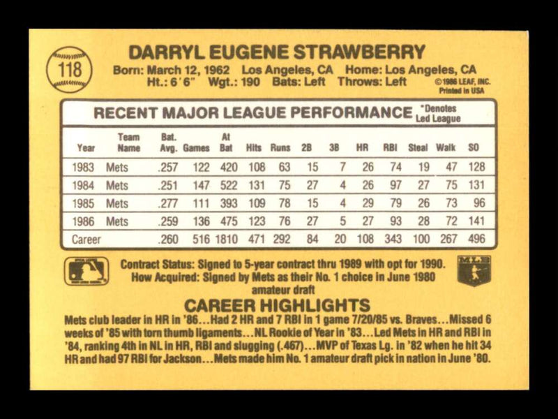 Load image into Gallery viewer, 1987 Donruss Darryl Strawberry #118 New York Mets Image 2
