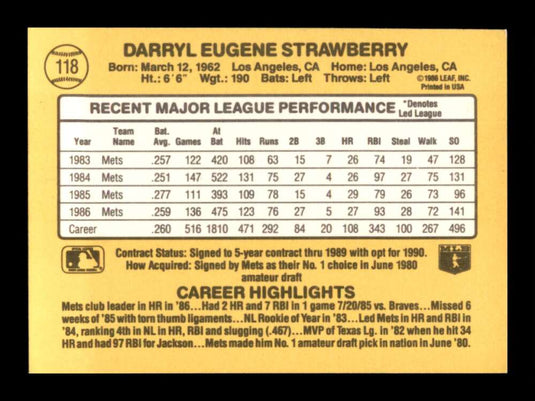 1987 Donruss Darryl Strawberry 