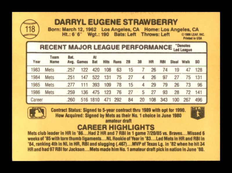 Load image into Gallery viewer, 1987 Donruss Darryl Strawberry #118 New York Mets Image 2
