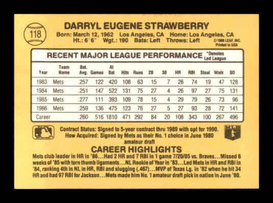 1987 Donruss Darryl Strawberry 