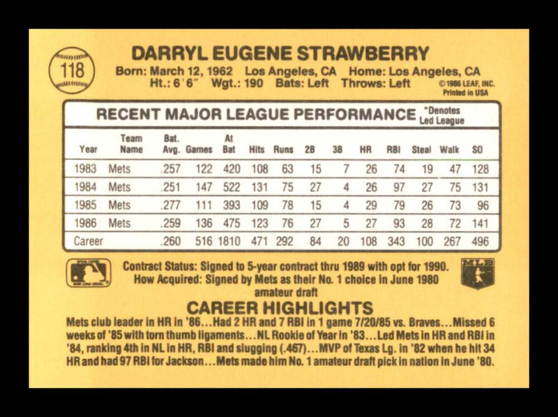 Load image into Gallery viewer, 1987 Donruss Darryl Strawberry #118 New York Mets Image 2
