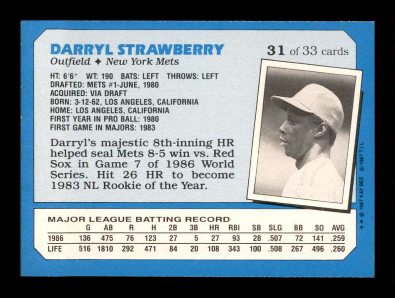 Load image into Gallery viewer, 1987 Topps Kay-Bee Superstars of Baseball Darryl Strawberry #31  Image 2
