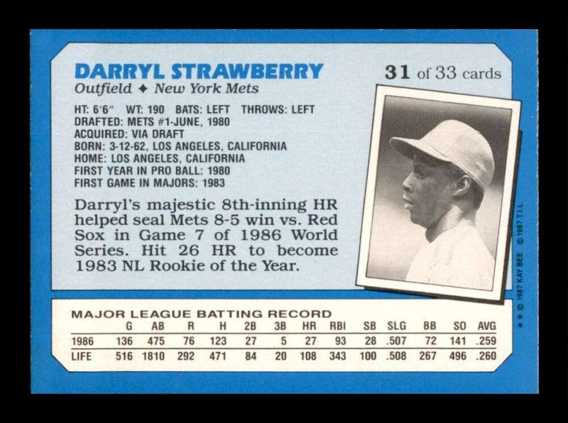 Load image into Gallery viewer, 1987 Topps Kay-Bee Superstars of Baseball Darryl Strawberry #31  Image 2
