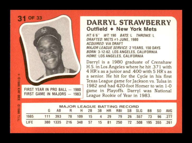 Load image into Gallery viewer, 1986 Topps Kay-Bee Young Superstars of Baseball Darryl Strawberry #31  Image 2
