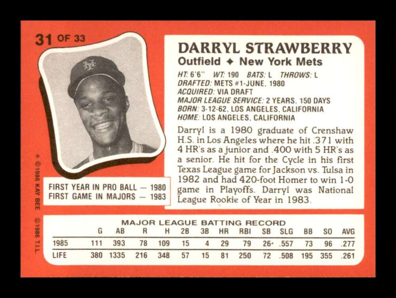 Load image into Gallery viewer, 1986 Topps Kay-Bee Young Superstars of Baseball Darryl Strawberry #31  Image 2
