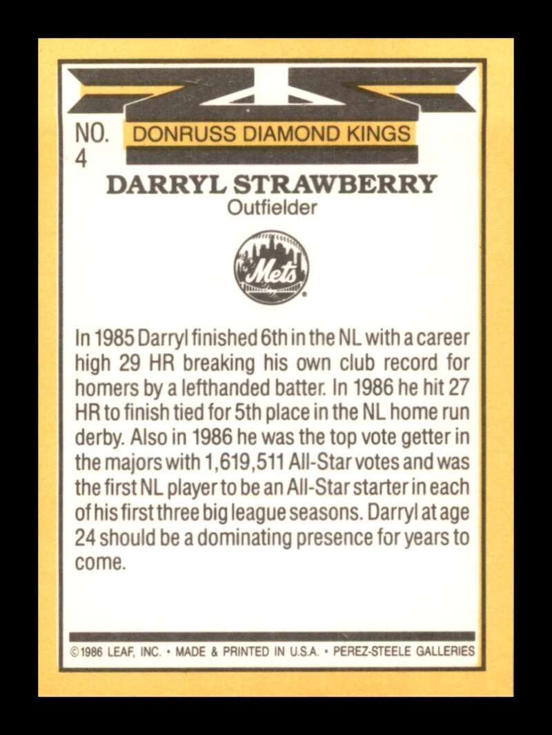 Load image into Gallery viewer, 1987 Donruss Diamond Kings Darryl Strawberry #4 New York Mets Image 2
