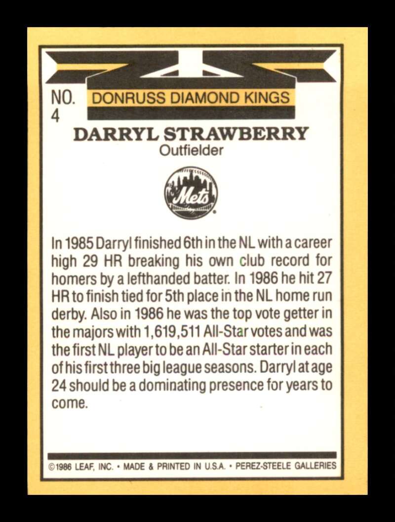 Load image into Gallery viewer, 1987 Donruss Diamond Kings Darryl Strawberry #4 New York Mets Image 2
