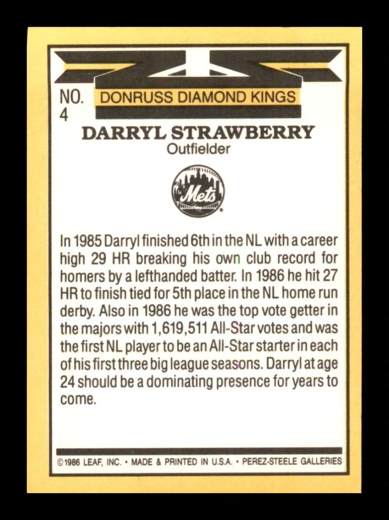 Load image into Gallery viewer, 1987 Donruss Diamond Kings Darryl Strawberry #4 New York Mets Image 2
