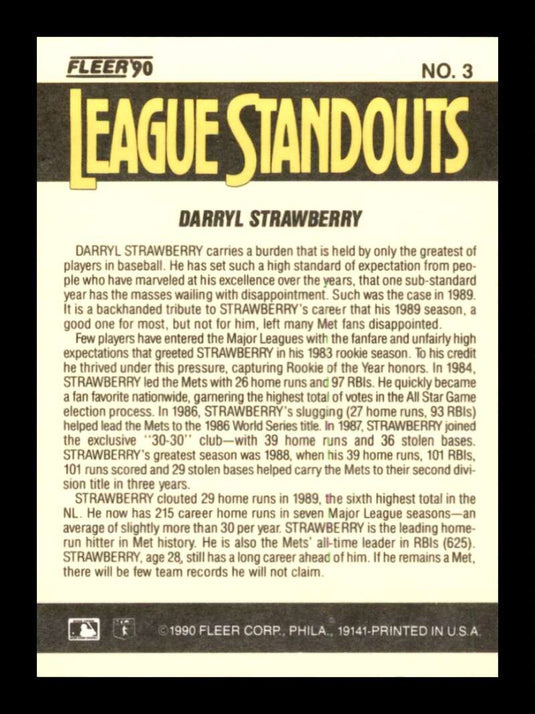 1990 Fleer League Standouts Darryl Strawberry 