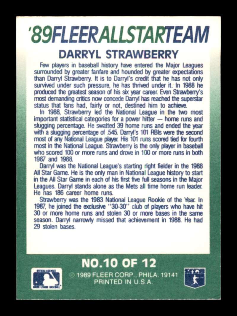 Load image into Gallery viewer, 1989 Fleer All Stars Darryl Strawberry #10 New York Mets Image 2
