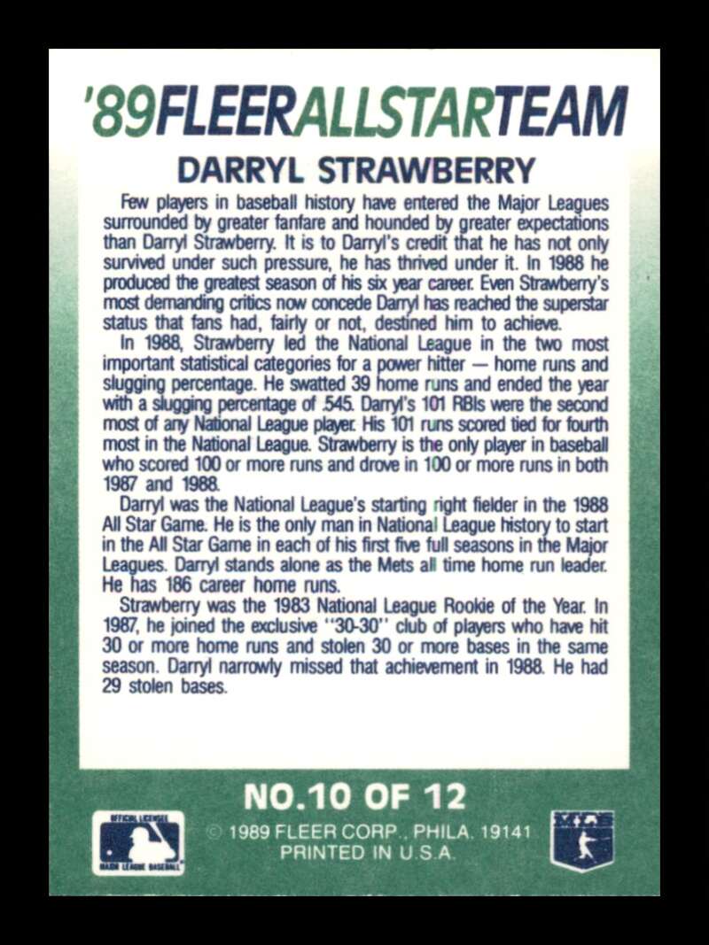 Load image into Gallery viewer, 1989 Fleer All Stars Darryl Strawberry #10 New York Mets Image 2
