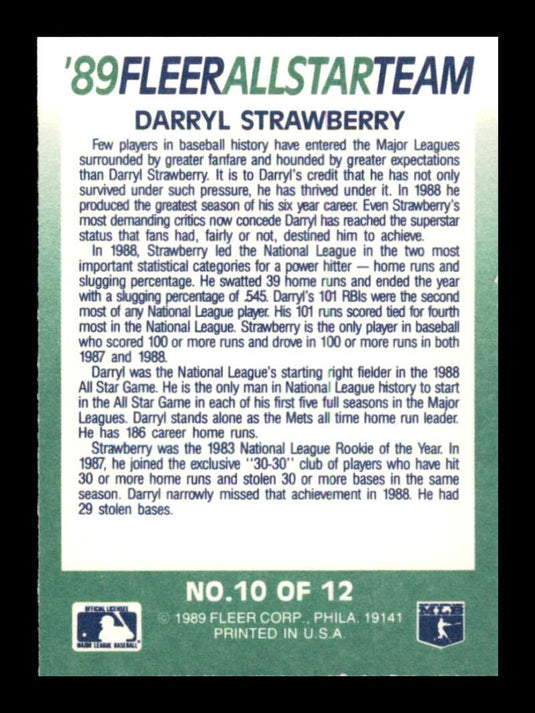 1989 Fleer All Stars Darryl Strawberry 