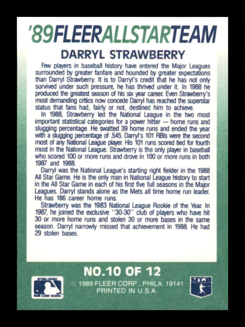 Load image into Gallery viewer, 1989 Fleer All Stars Darryl Strawberry #10 New York Mets Image 2
