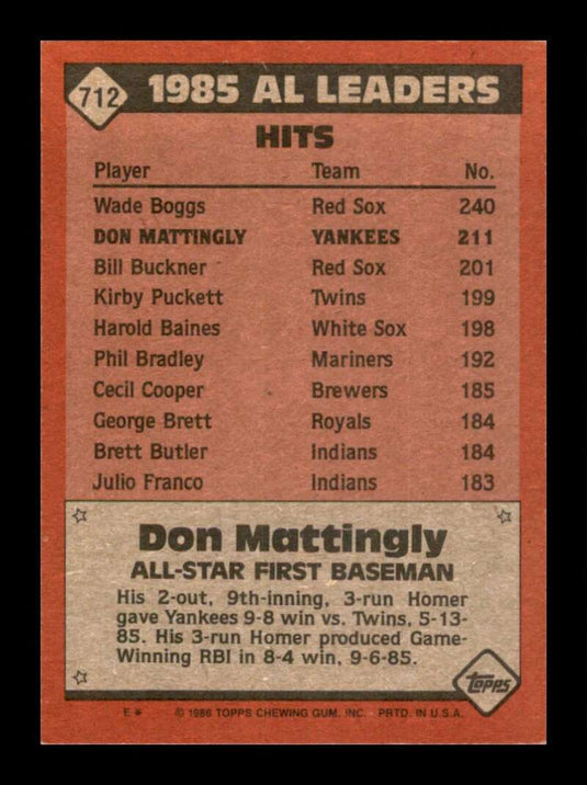 1986 Topps Don Mattingly