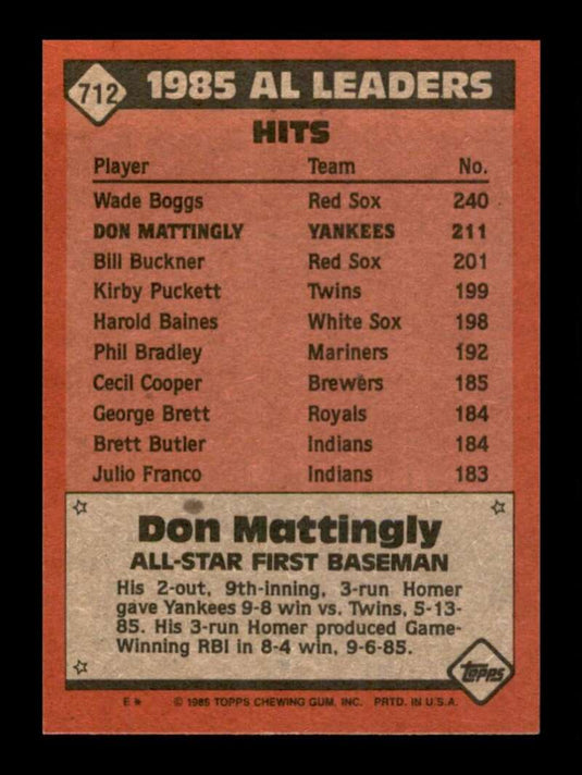 1986 Topps Don Mattingly