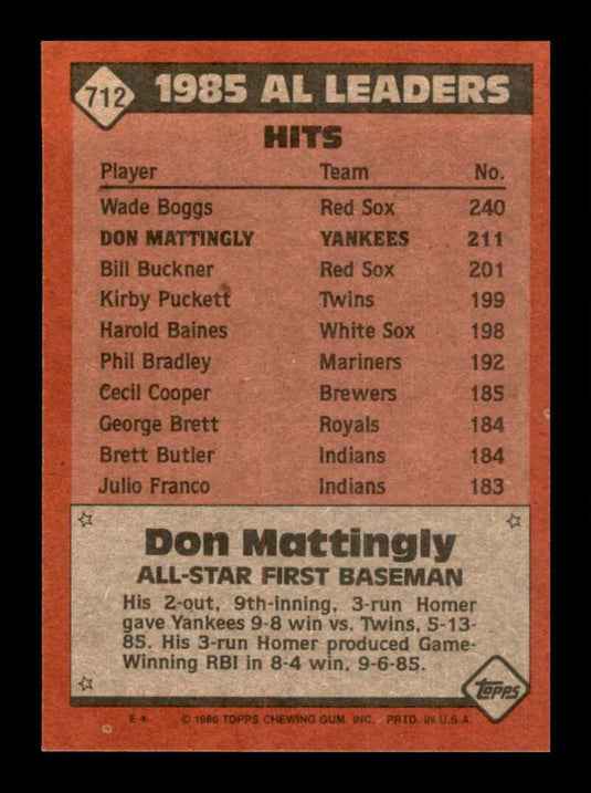 1986 Topps Don Mattingly