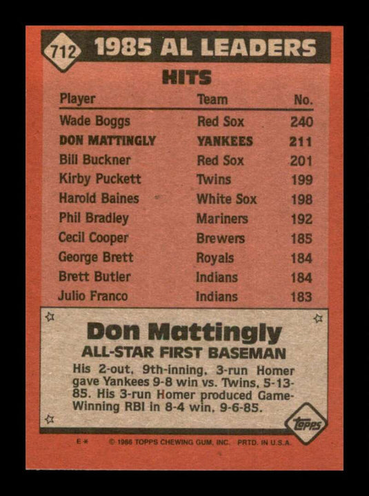 1986 Topps Don Mattingly 