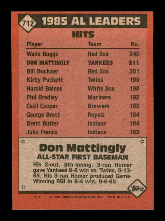 1986 Topps Don Mattingly