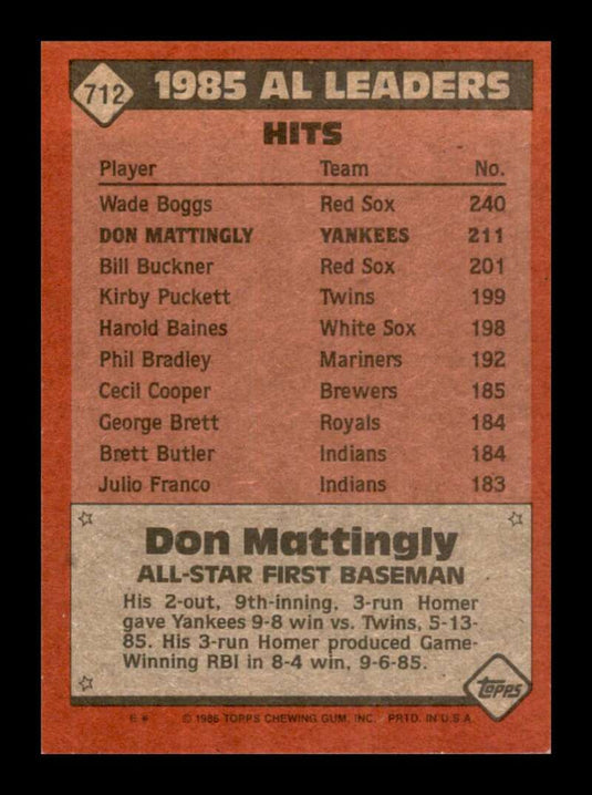 1986 Topps Don Mattingly