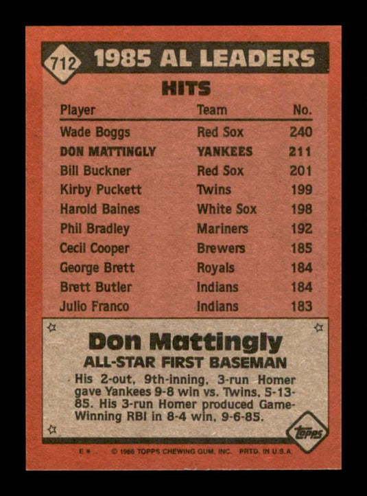 1986 Topps Don Mattingly 