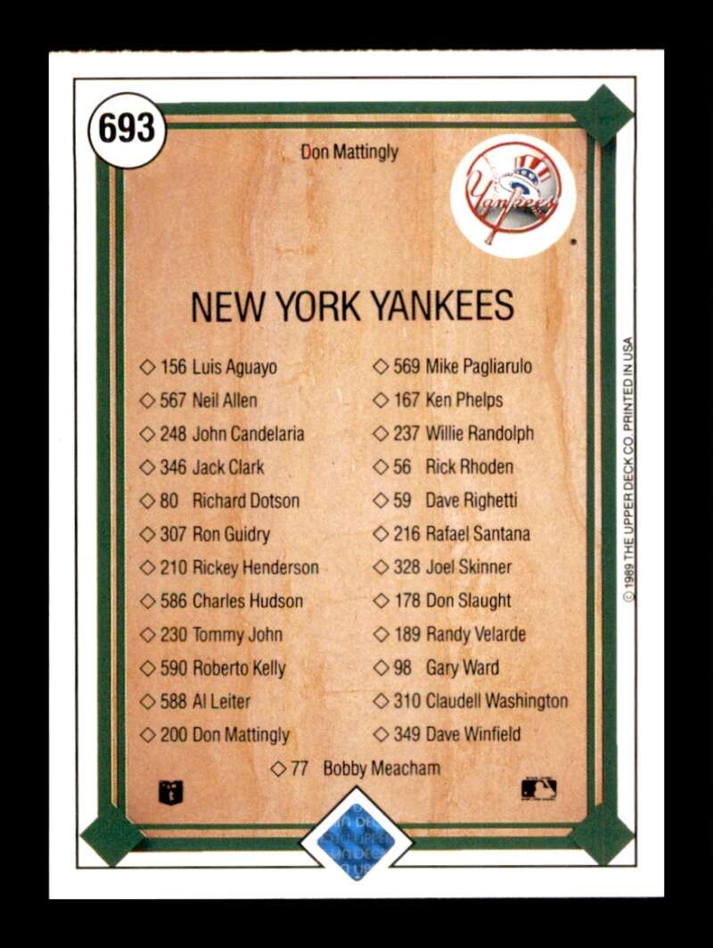 Load image into Gallery viewer, 1989 Upper Deck Don Mattingly #693 New York Yankees Image 2
