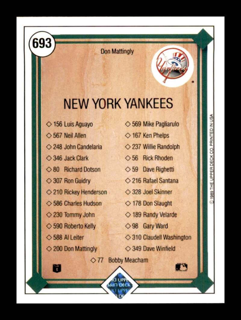 Load image into Gallery viewer, 1989 Upper Deck Don Mattingly #693 New York Yankees Image 2
