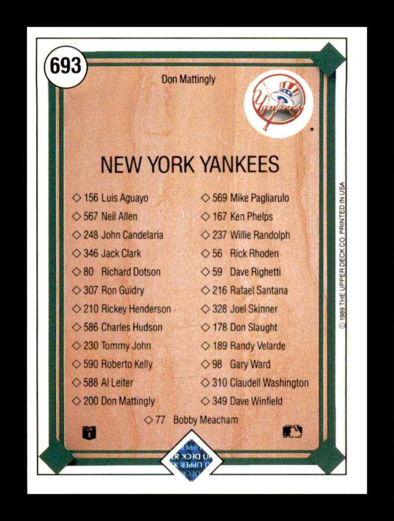 Load image into Gallery viewer, 1989 Upper Deck Don Mattingly #693 New York Yankees Image 2
