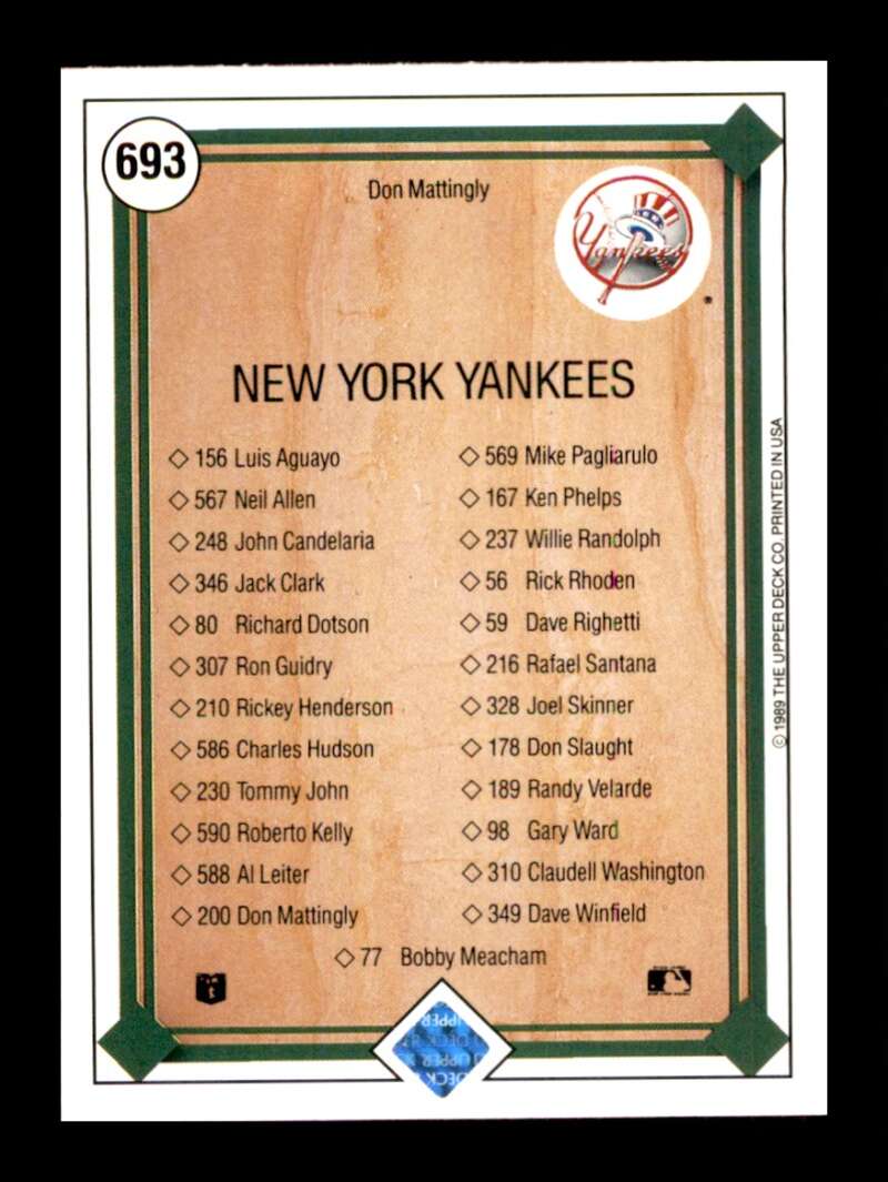 Load image into Gallery viewer, 1989 Upper Deck Don Mattingly #693 New York Yankees Image 2
