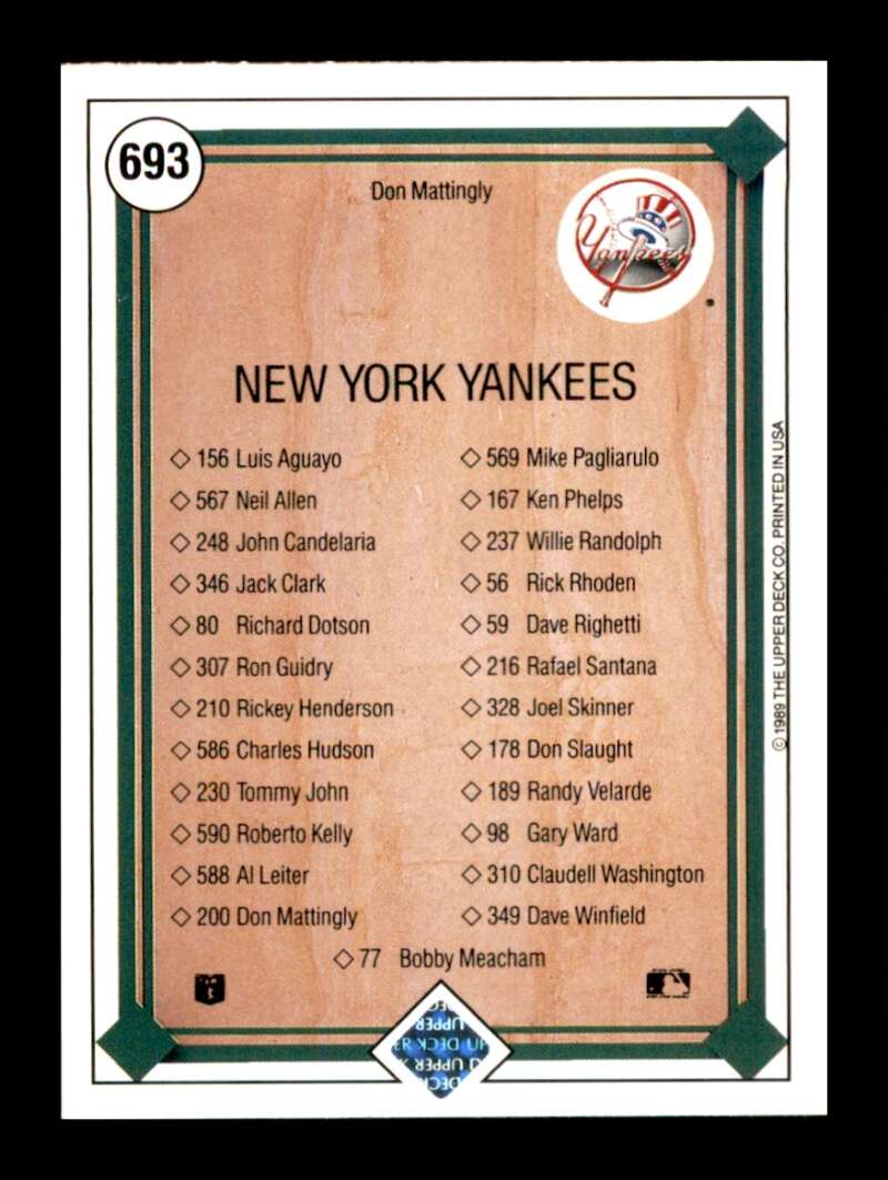 Load image into Gallery viewer, 1989 Upper Deck Don Mattingly #693 New York Yankees Image 2
