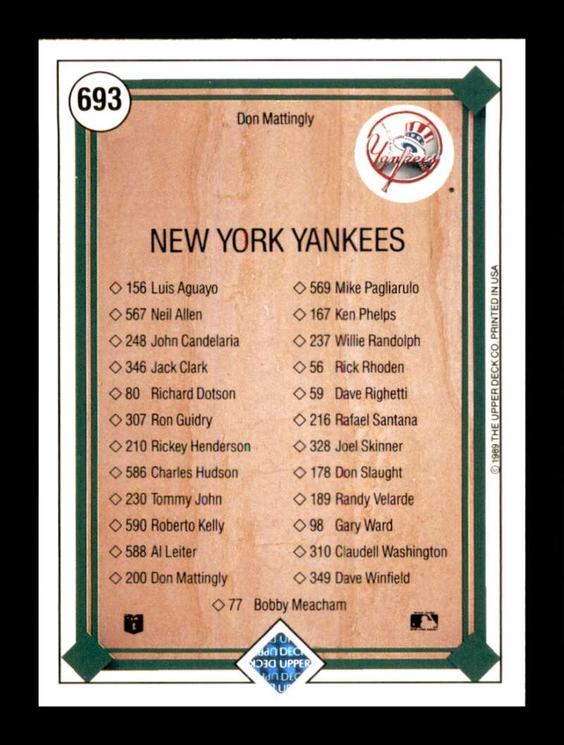 Load image into Gallery viewer, 1989 Upper Deck Don Mattingly #693 New York Yankees Image 2
