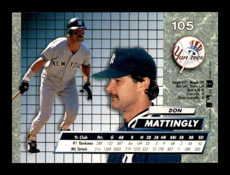 Load image into Gallery viewer, 1992 Fleer Ultra Don Mattingly #105 New York Yankees Image 2
